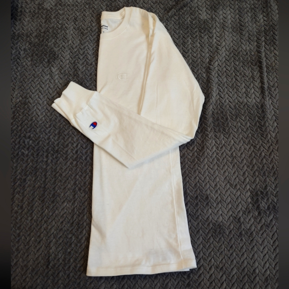 Men's Champion Long Sleeve Tee, White, Small